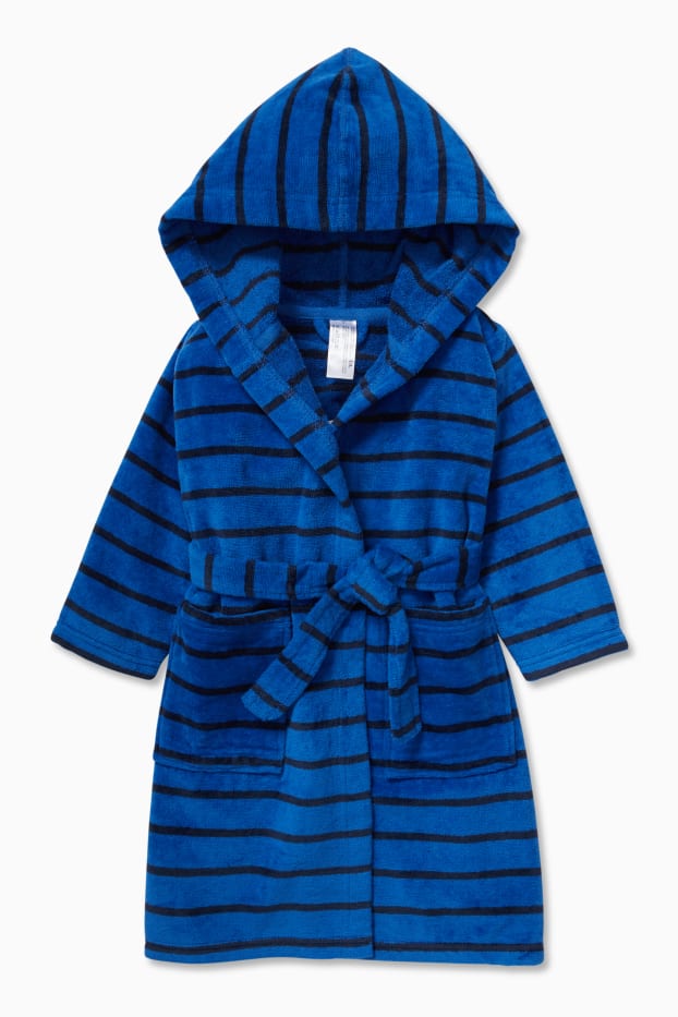 Children Boys - Terry cloth bathrobe with hood  - striped - dark blue