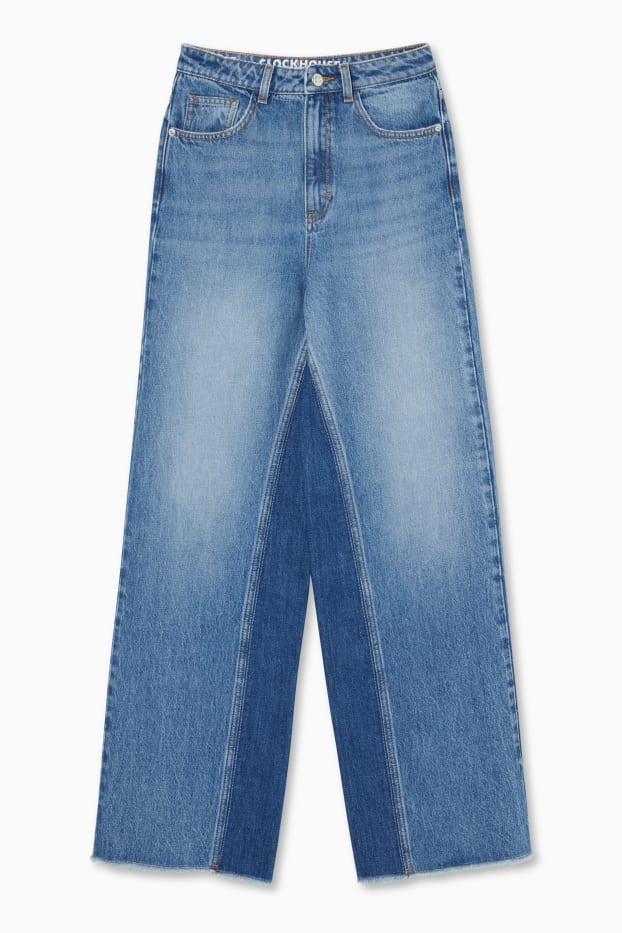 Women - Wide leg jeans - high waist - blue denim