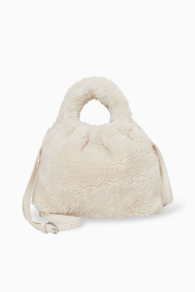Women - Faux fur shoulder bag - beige