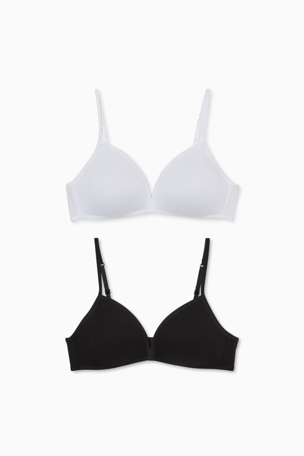 Kinder Mädchen - Multipack 2er - BH ohne Bügel - wattiert - weiß / schwarz