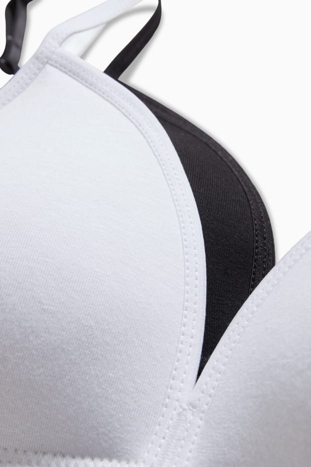 Kinder Mädchen - Multipack 2er - BH ohne Bügel - wattiert - weiß / schwarz