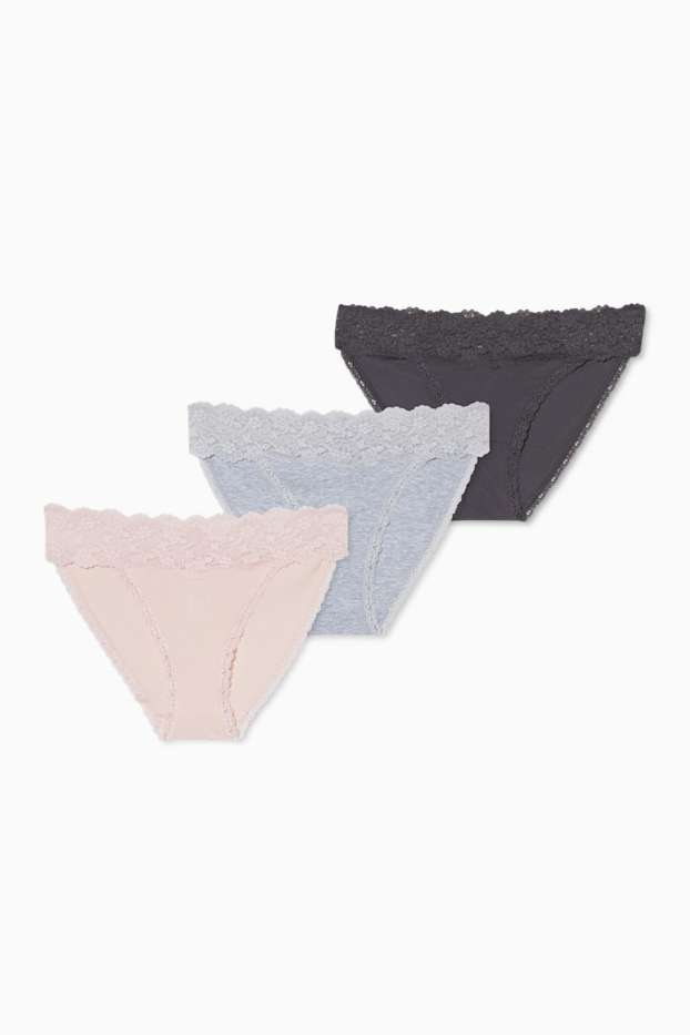 Damen - Multipack 3er - Slip - grau / rosa