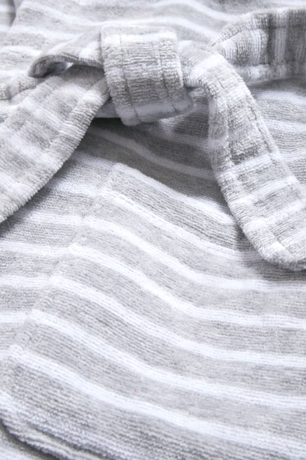 Enfants filles - Peignoir de bain en éponge à capuche - à rayures - gris clair chiné
