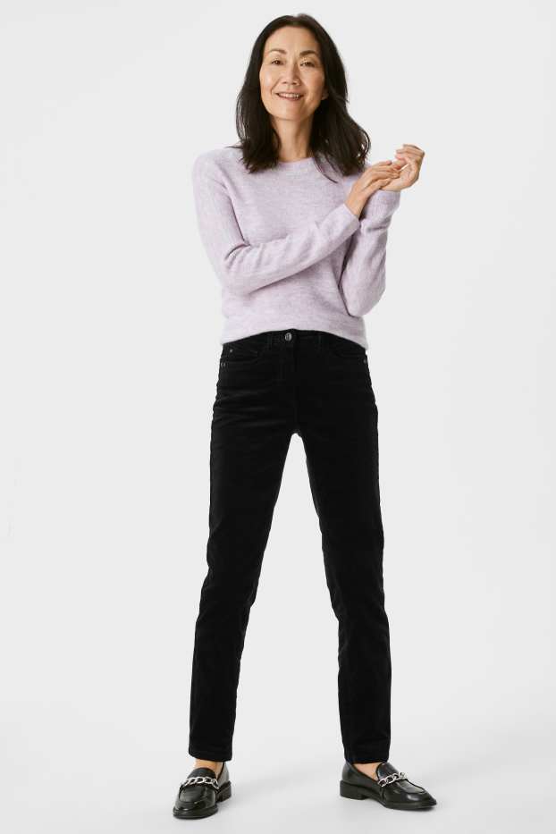 Damen - Cordhose - Slim Fit - schwarz