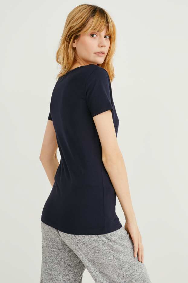 Femmes - Lot de 2 - T-shirt basique - bleu foncé / blanc