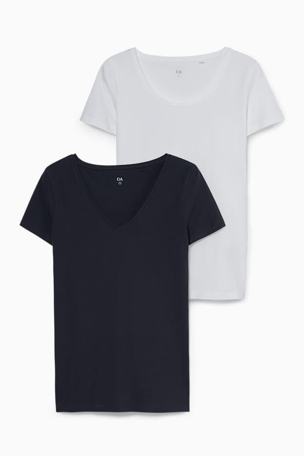 Femmes - Lot de 2 - T-shirt basique - bleu foncé / blanc