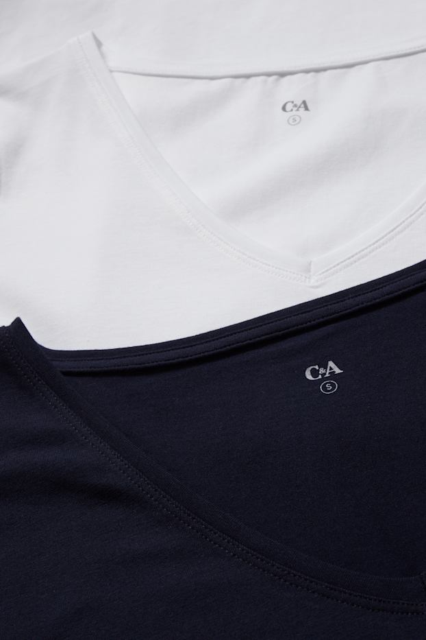 Femmes - Lot de 2 - T-shirt basique - bleu foncé / blanc