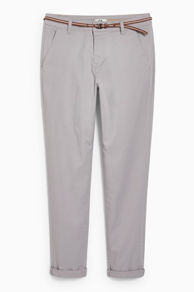 Damen - Stoffhose mit Gürtel - Tapered Fit - hellgrau