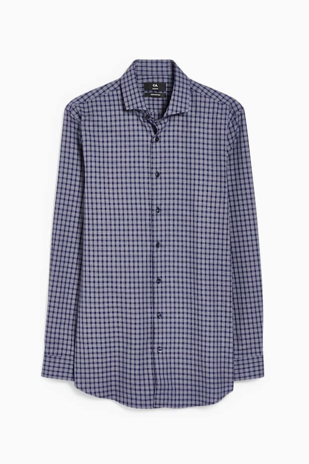 Herren - Businesshemd - Slim Fit - Cutaway - kariert - dunkelblau