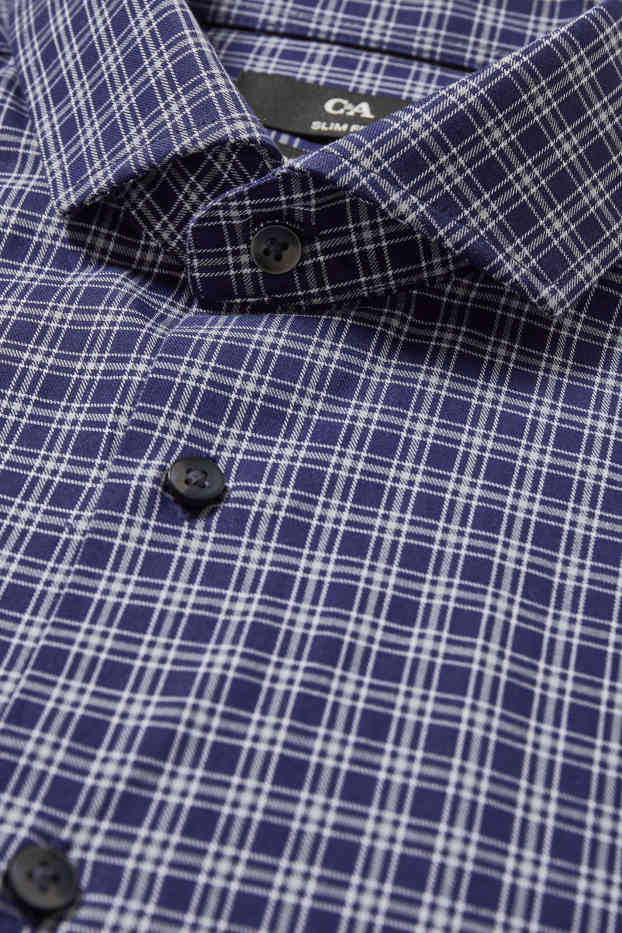 Herren - Businesshemd - Slim Fit - Cutaway - kariert - dunkelblau