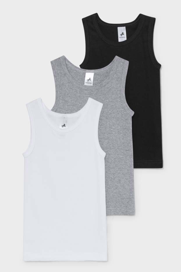 Kinder Buben - Multipack 3er - Singlet - weiß / grau