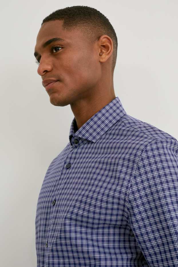 Herren - Businesshemd - Slim Fit - Cutaway - kariert - dunkelblau