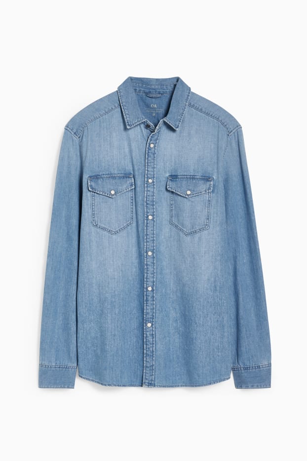 Hommes - Chemise en jean - coupe droite - col kent - jean bleu