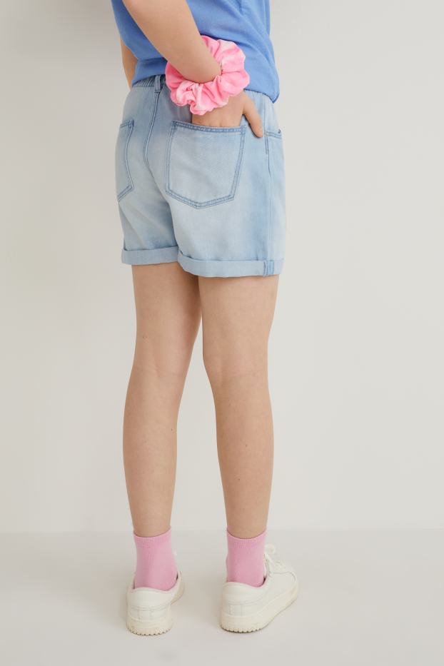 Enfants filles - Ensemble - short en jean et élastique à cheveux - 2 pièces - jean bleu clair