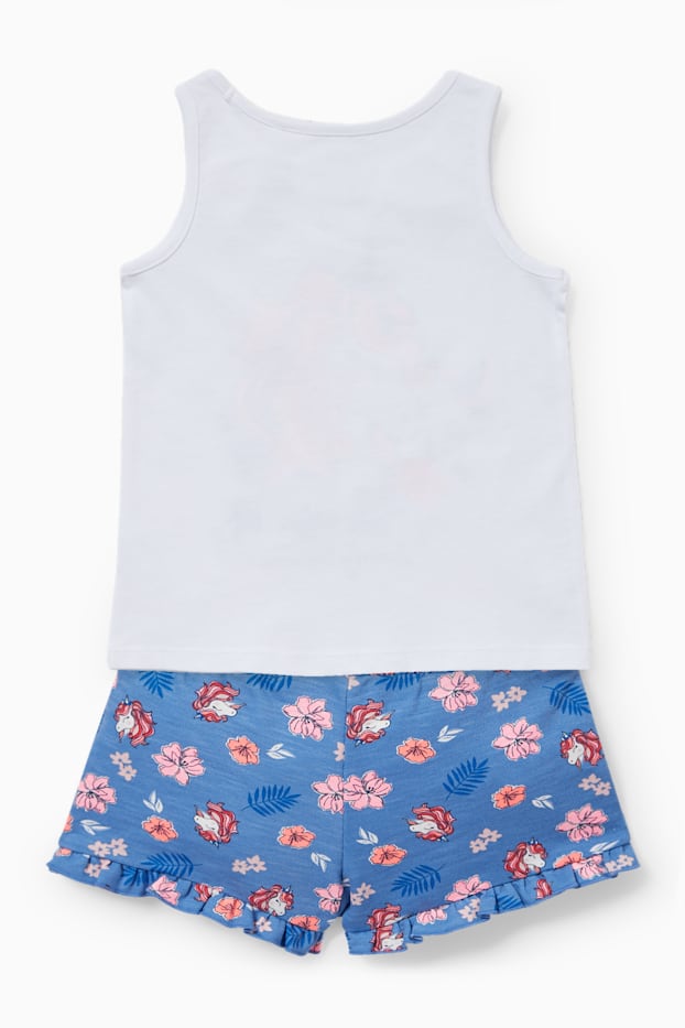 Children Girls - Unicorn - set - top and sweat shorts - 2 piece - white