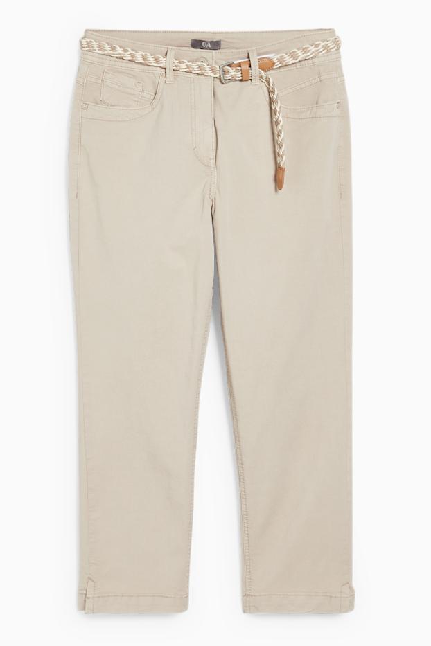 Damen - Hose mit Gürtel - Slim Fit - taupe