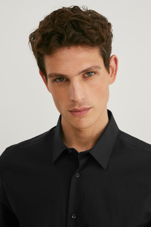 Herren - Businesshemd - Slim Fit - extra lange Ärmel - bügelleicht - schwarz
