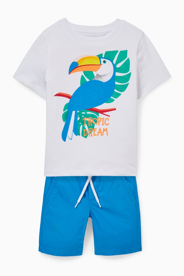 Kinderen: jongens - Set - T-shirt en korte broek - 2-delig - wit / blauw