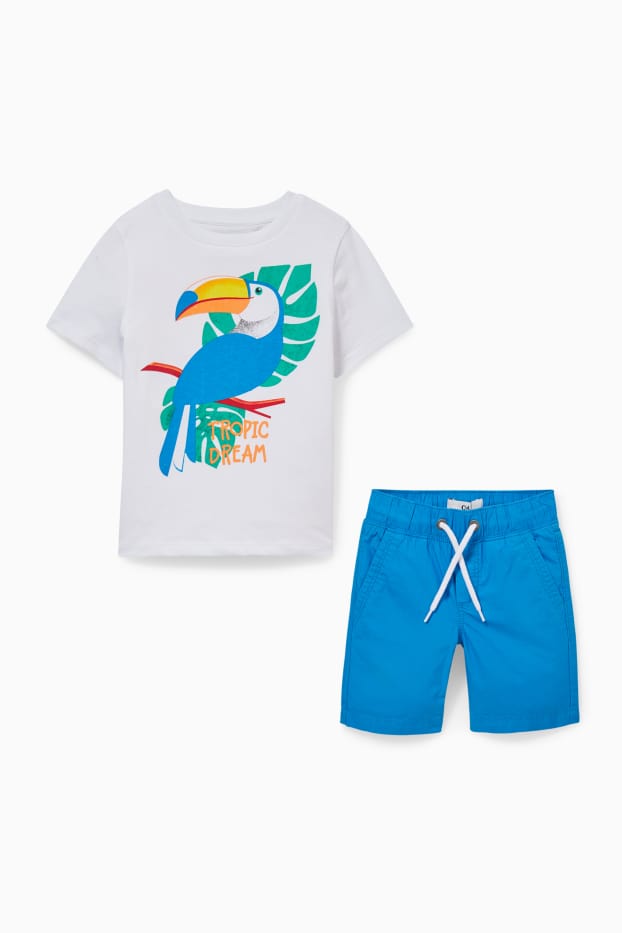 Kinderen: jongens - Set - T-shirt en korte broek - 2-delig - wit / blauw