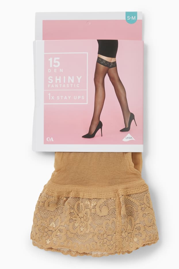 Damen - Halterlose Strümpfe - 15 DEN - bronze