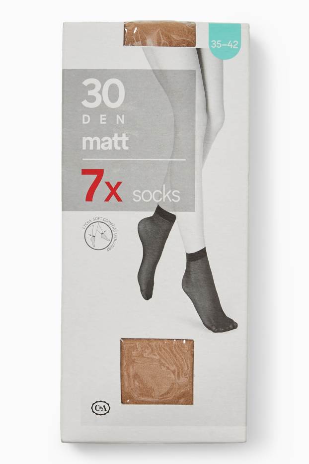 Femmes - Lot de 7 - chaussettes fines - 30 DEN - beige