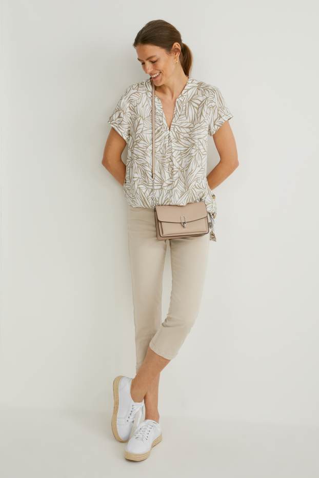 Damen - Hose mit Gürtel - Slim Fit - taupe