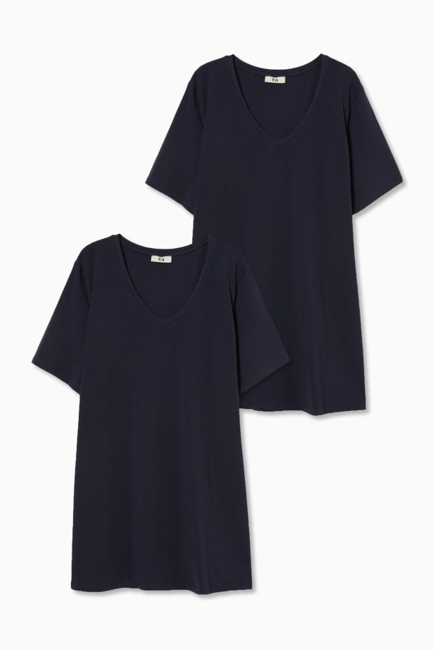 Donna - Confezione da 2 - t-shirt basic con scollo a V - blu scuro