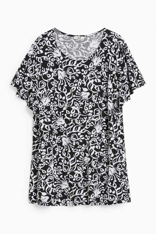 Women - T-shirt - floral - black / white