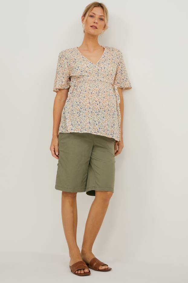 Femmes - Short de grossesse avec ceinture - LYCRA® - vert foncé