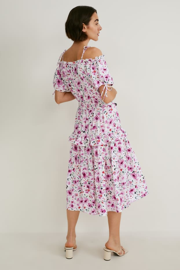 Women - Fit & flare dress - floral - white / rose