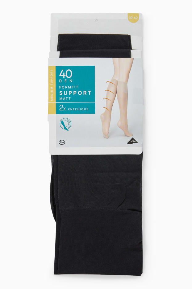 Damen - Multipack 2er - Feinkniestrümpfe - Komfortbund - 40 DEN - schwarz