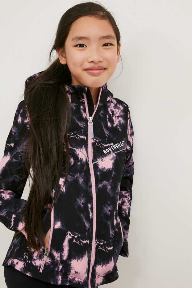 Enfants filles - Veste softshell à capuche - noir / rose