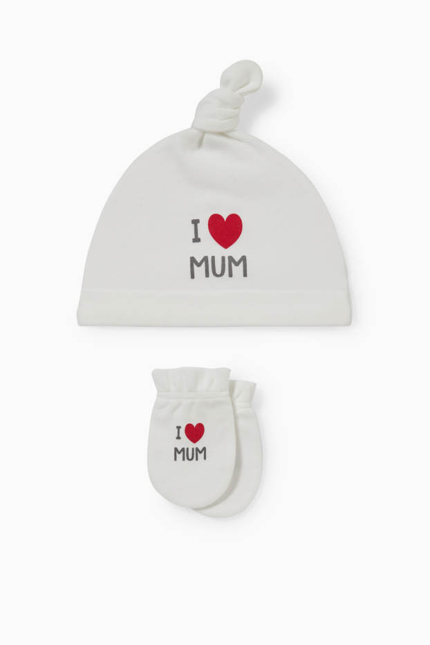 Unisex - Set - baby hat and scratch mittens - 2 piece - snow white