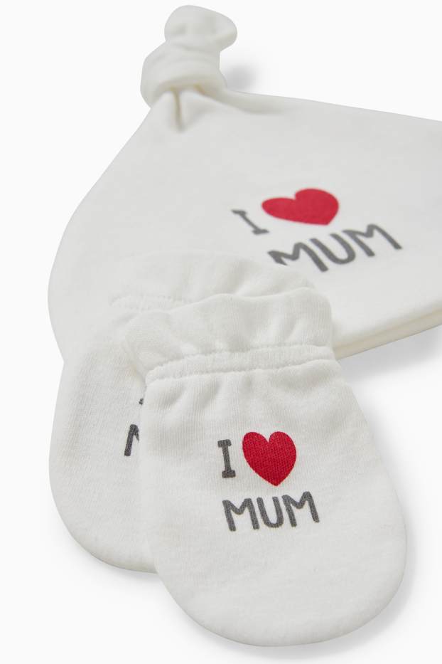 Unisex - Set - baby hat and scratch mittens - 2 piece - snow white