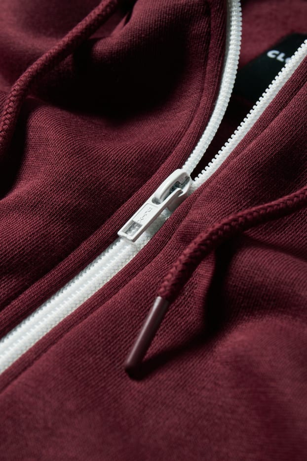 Uomo - Felpa con zip e cappuccio - rosso scuro