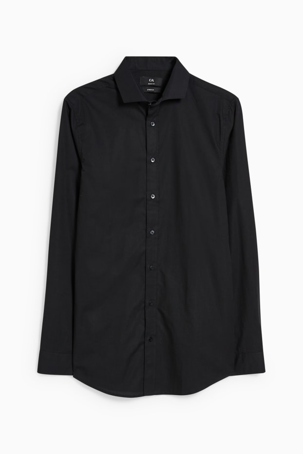 Uomo - Camicia business - body fit - cutaway - LYCRA® - nero