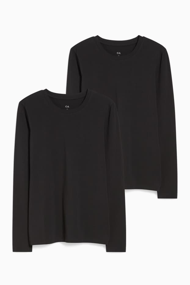 Dames - Set van 2 - basic-longsleeve - zwart
