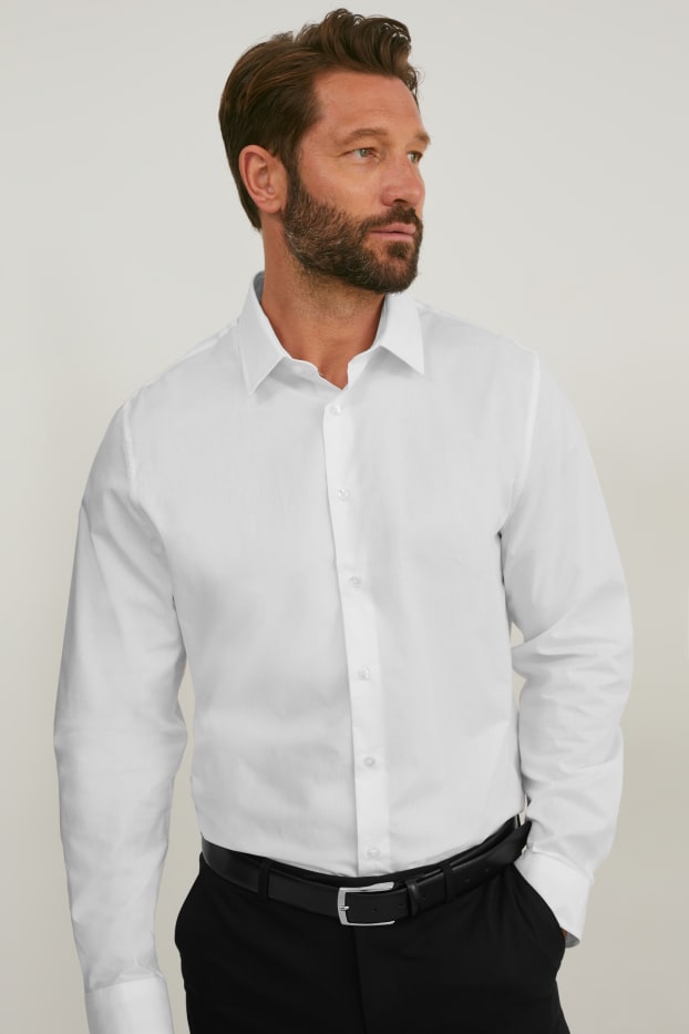 Bărbați - Cămașă office - slim fit - guler Kent - ușor de călcat - alb