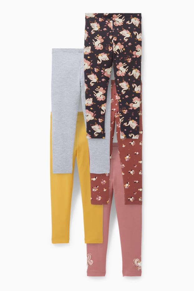 Enfants filles - Lot de 5 - leggings doublés - corail