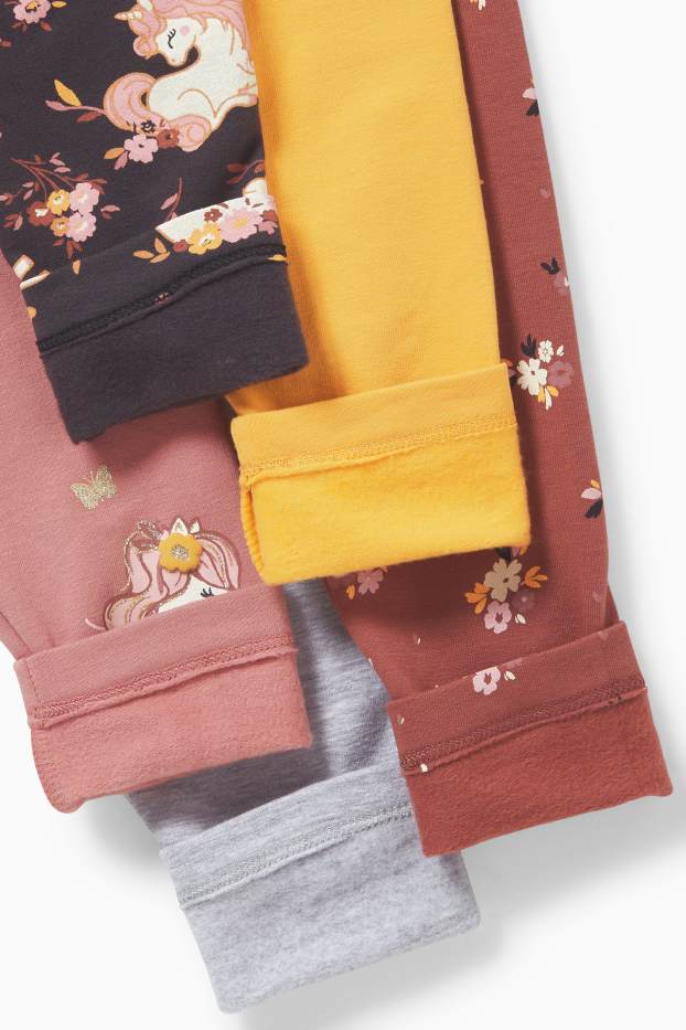 Enfants filles - Lot de 5 - leggings doublés - corail