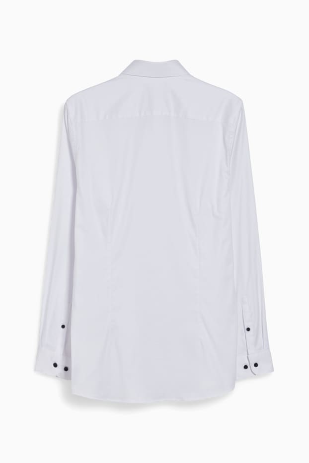 Hommes - Chemise de bureau - body fit - col cutaway - flex - blanc-chiné