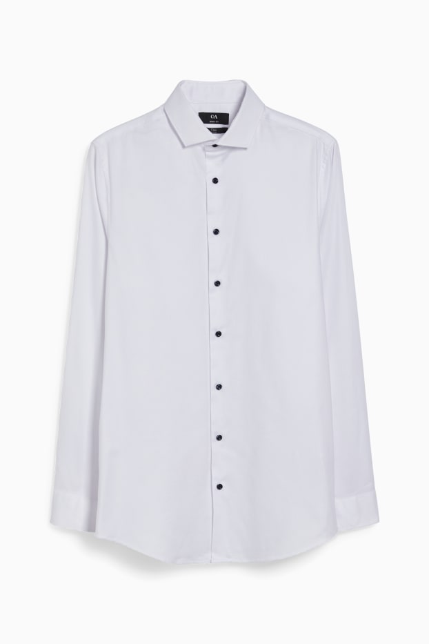 Hommes - Chemise de bureau - body fit - col cutaway - flex - blanc-chiné