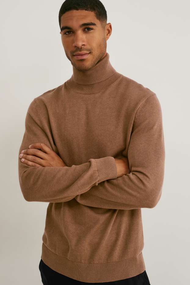 Herren - Rollkragenpullover - havanna
