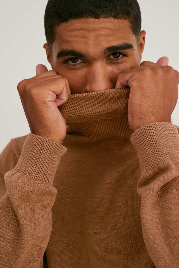 Herren - Rollkragenpullover - havanna