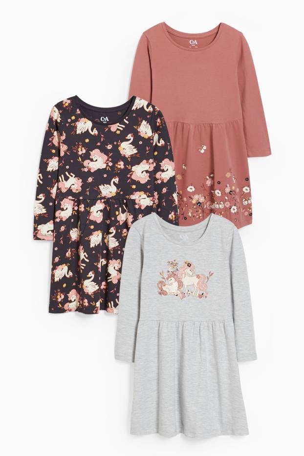 Children Girls - Multipack of 3 - unicorn - dress - coral