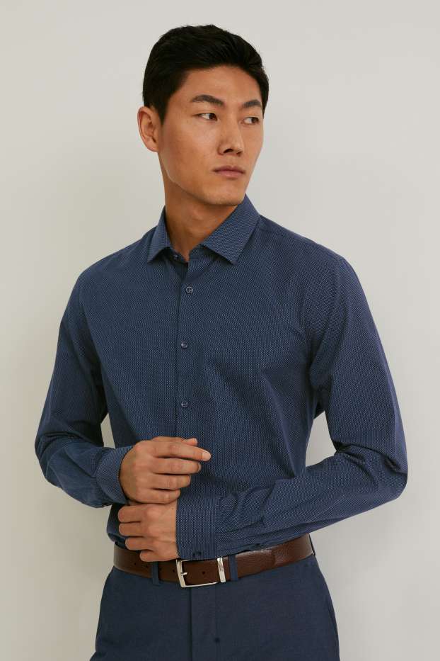 Hommes - Chemise de bureau - slim fit - col kent - facile à repasser - bleu foncé