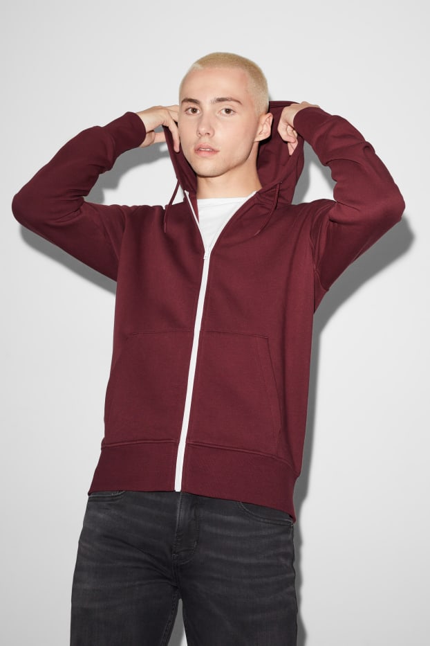 Uomo - Felpa con zip e cappuccio - rosso scuro