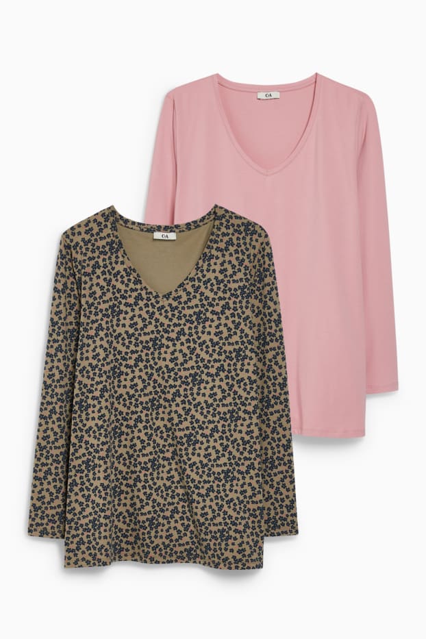 Donna - Confezione da 2 - maglia a maniche lunghe - LYCRA® - verde / rosa