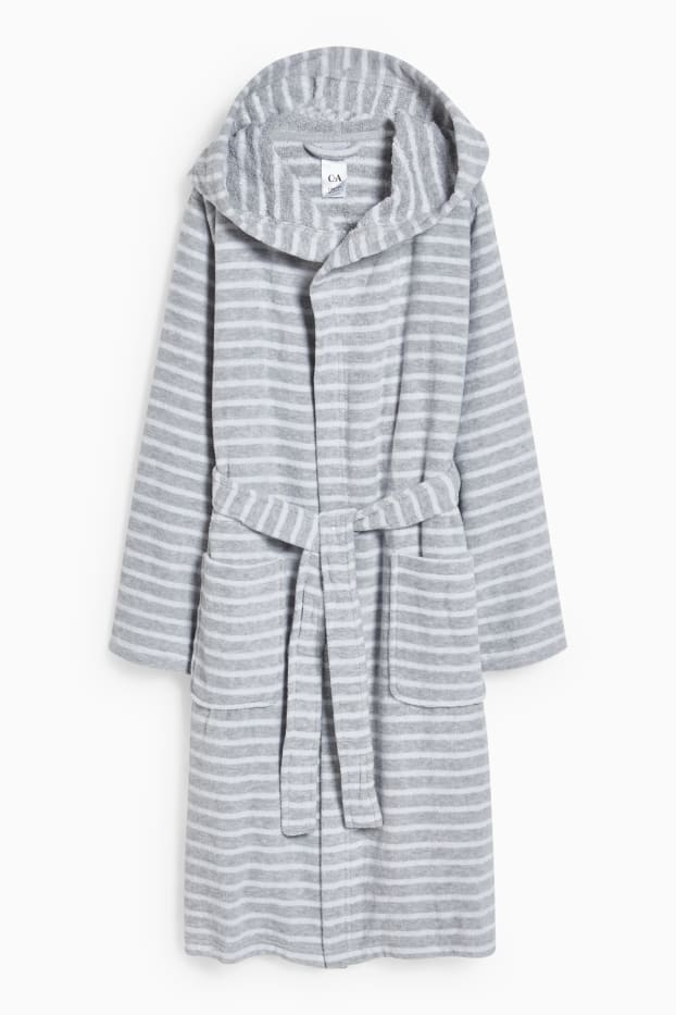 Bambine - Accappatoio con cappuccio - a righe - grigio chiaro melange