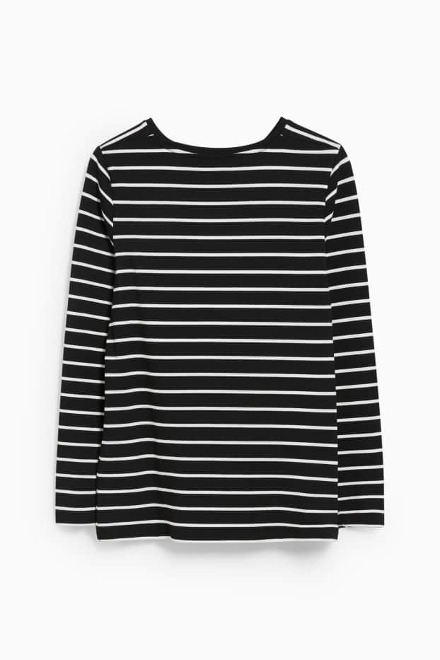 Donna - Maglia a maniche lunghe per allattamento - a righe - nero / bianco